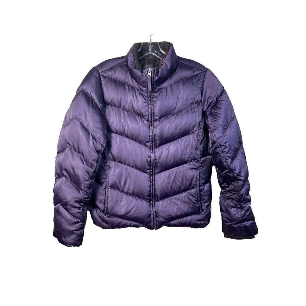 Eddie Bauer Goose Down Puffer Jacket in Dark Purple Women’s Size M Quilted Flaw